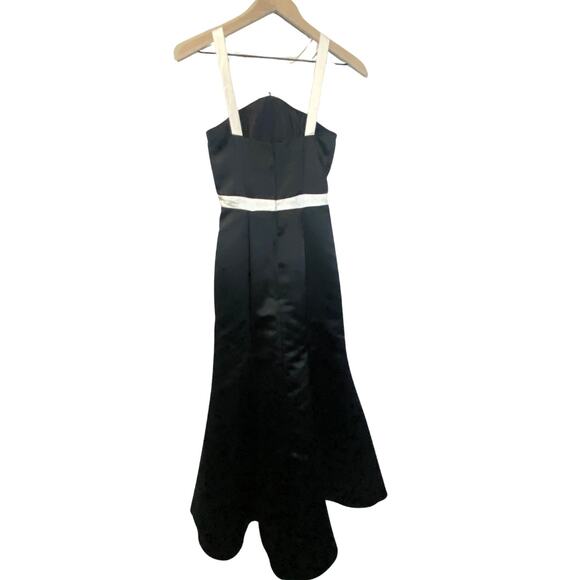 Jessica McClintock Gunne Sax VTG Formal Black Satin Dress White Bow & Straps 3/4 - Picture 16 of 16